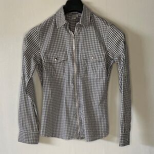 Tracy M Striped Shirt Top Pockets Zip UP Long Sleeve Blue/white Sz S